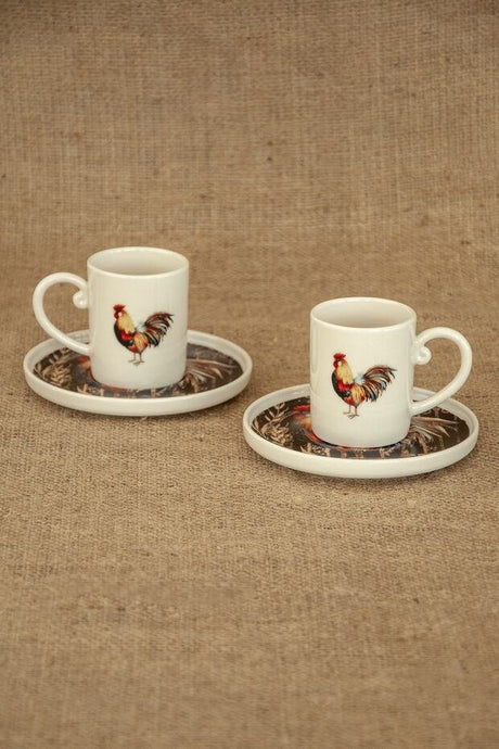 Bursa Porselen Decor Professional Black Rooster Turkish Coffee Cup Set - 2 - Piece - TryAladdin