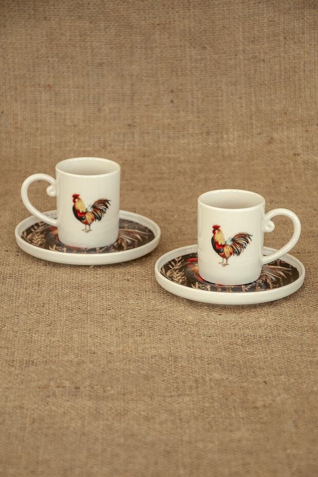 Bursa Porselen Decor Professional Black Rooster Turkish Coffee Cup Set - 2 - Piece - TryAladdin