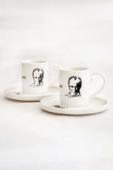 Bursa Porselen Dekor Premium Turkish Coffee Cup Set - Ataturk Motif for Two - TryAladdin