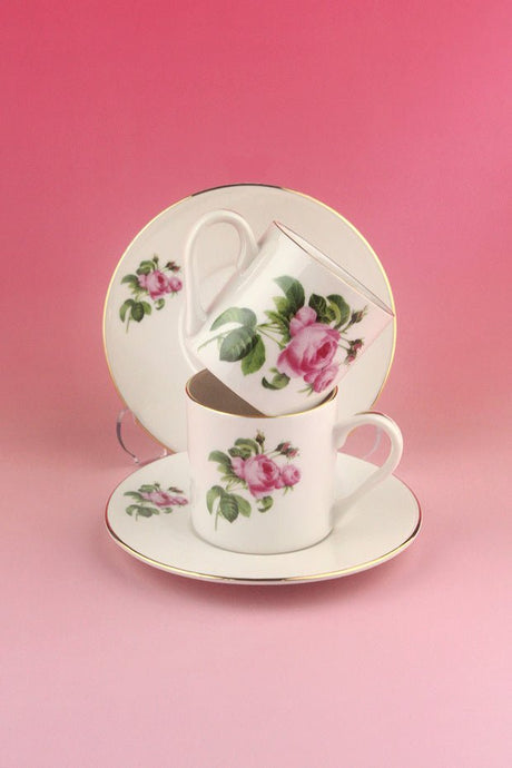 Bursa Porselen Dekor Professional Pink Rose Gold Turkish Coffee Cup Set - 2 Piece - TryAladdin