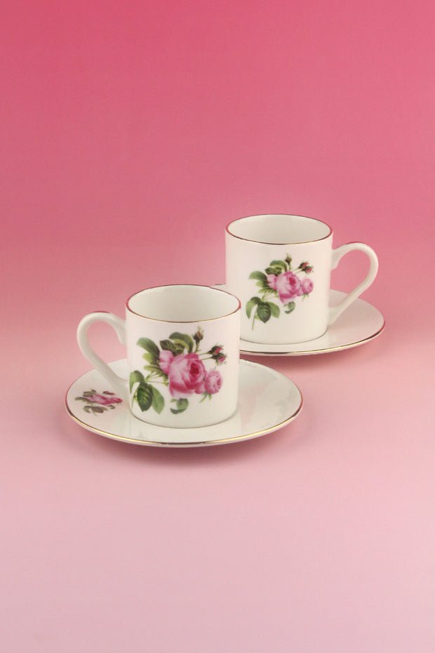 Bursa Porselen Dekor Professional Pink Rose Gold Turkish Coffee Cup Set - 2 Piece - TryAladdin