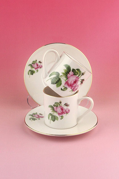 Bursa Porselen Dekor Professional Pink Rose Gold Turkish Coffee Cup Set - 2 Piece - TryAladdin