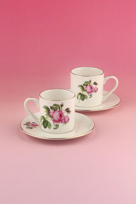 Bursa Porselen Dekor Professional Pink Rose Gold Turkish Coffee Cup Set - 2 Piece - TryAladdin