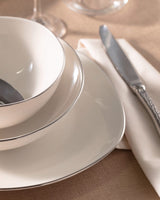 New Bone China Dinnerware Set - Alette Silver Accents