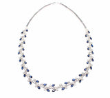 Sterling Silver Zircon Waterfall Necklace - Leaf Motif Design