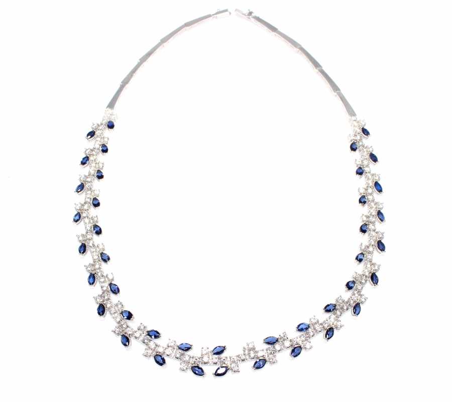 Sterling Silver Zircon Waterfall Necklace - Leaf Motif Design