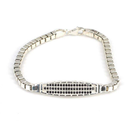 925 Sterling Silver Onyx Cube Chain Bracelet - Bold & Modern