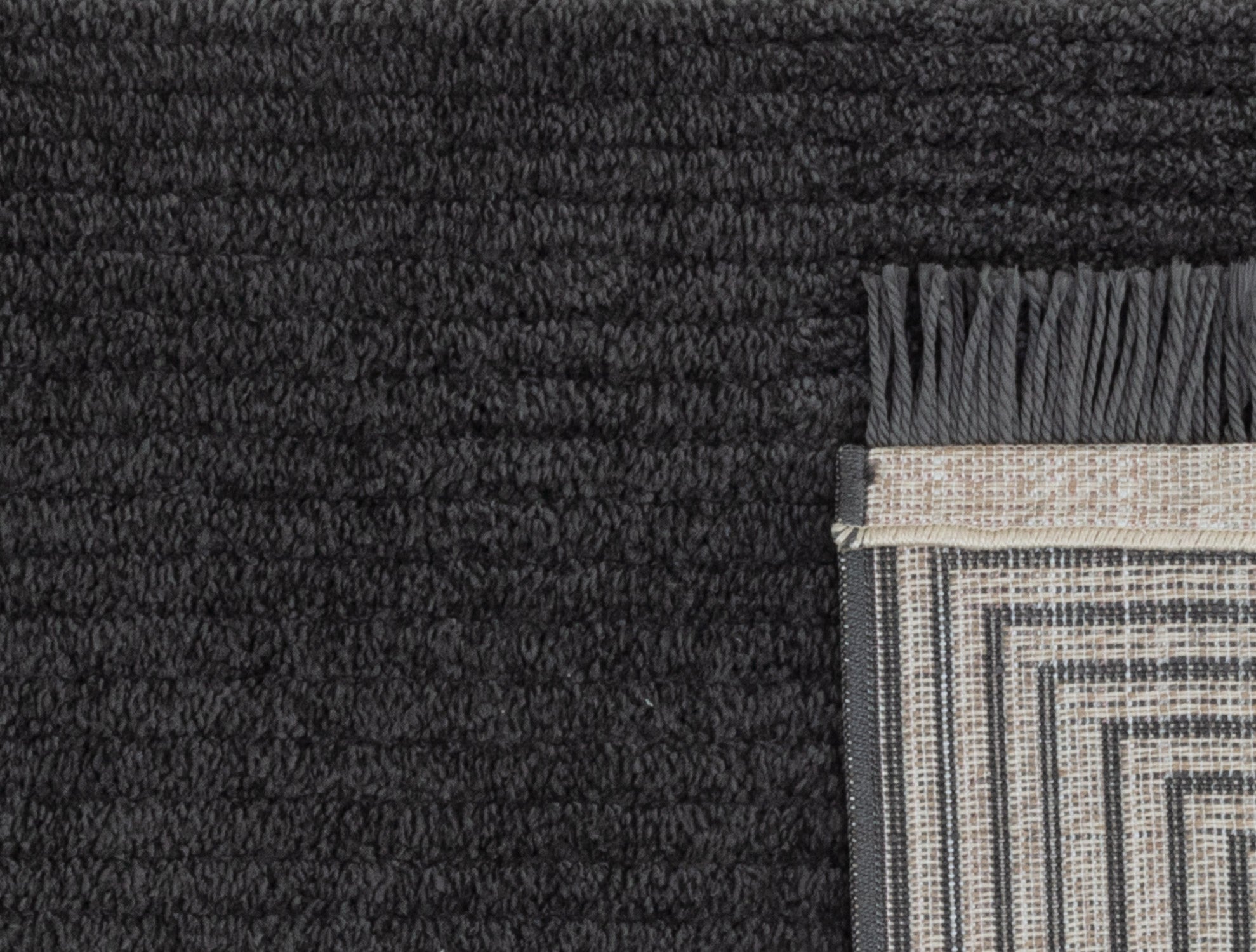 Durable Polyester Fringed Area Rug - Modern Anthracite Design