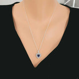 Sterling Silver Heart Double Halo Sapphire Zircon Necklace