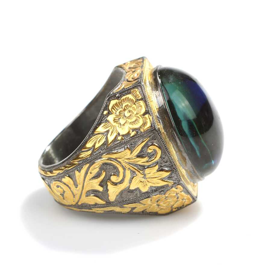 Professional 925 Sterling Silver Oval Synthetic Sapphire Ring
