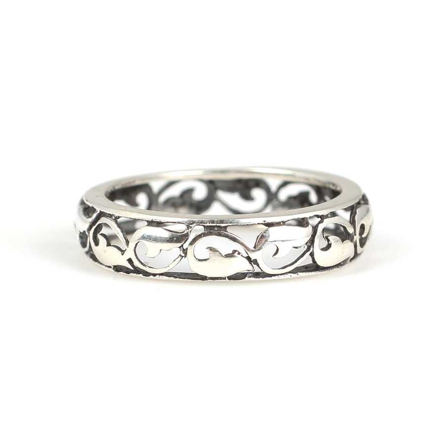 925 Sterling Silver Openwork Ring - Oxidized Filigree Design