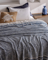 Castillones Double Cotton Quilted Bedspread - Navy Blue Ecru