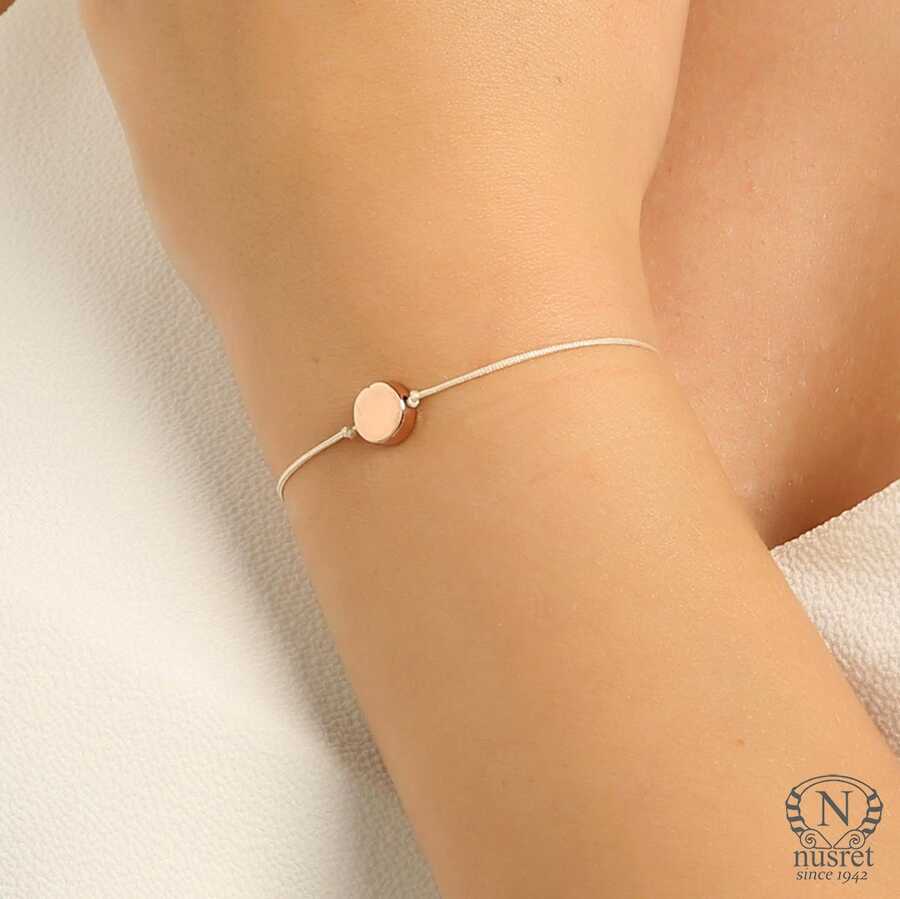 Sterling Silver Rose Pink Round Charm String Bracelet