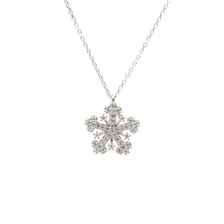 Premium 925 Sterling Silver Snowflake Necklace White Stone