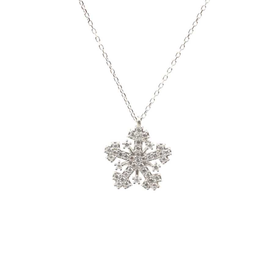 Premium 925 Sterling Silver Snowflake Necklace White Stone