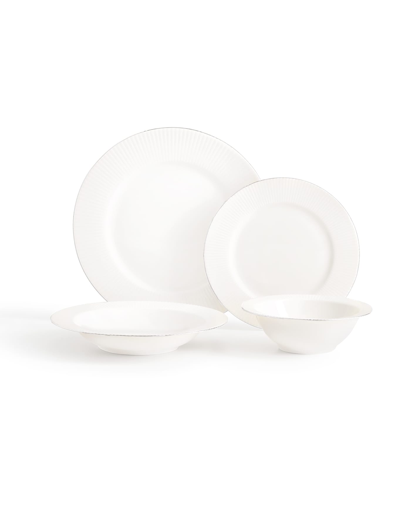 New Bone Porcelain 6-Person Dinner Set - Elegant White & Silver