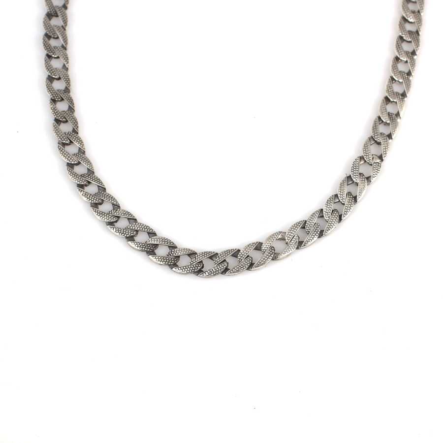 925 Sterling Silver Patterned Oxidized Gourmet Chain Necklace