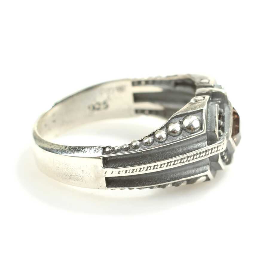 Sterling Silver Sultanite & Onyx Men's Ring - Square Motif