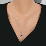 925 Sterling Silver Double Halo Heart Garnet Necklace