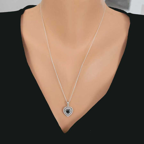 925 Sterling Silver Double Halo Heart Garnet Necklace