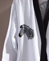 100% Cotton Muslin Bathrobe - Lightweight Black/White