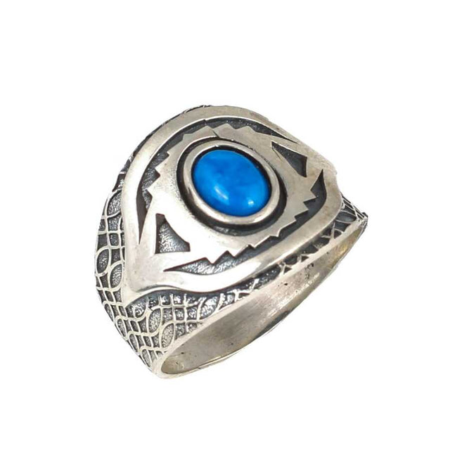 925 Sterling Silver Oval Synthetic Sapphire Men's Ring - Classic Bold Style