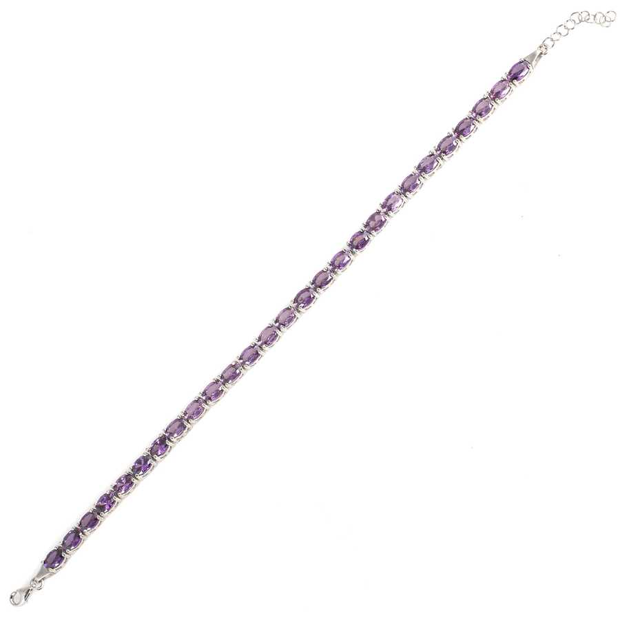 Sterling Silver Oval Synthetic Amethyst Tennis Bracelet