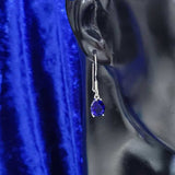 925 Sterling Silver Synthetic Sapphire Teardrop Drop Earrings