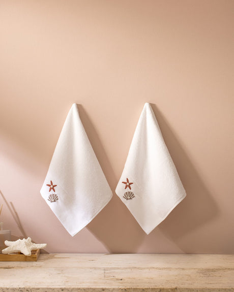 Premium 100% Cotton 2-Piece Hand Towel Set - Ethe Embroidered Design