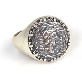 925 Sterling Silver Polished Round Top Caesar Style Ring