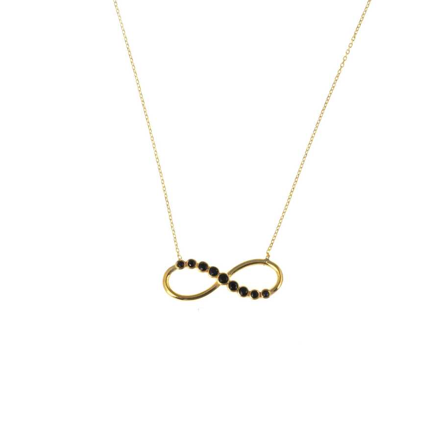 Elegant 925 Sterling Silver Black Zircon Pave Infinity Necklace