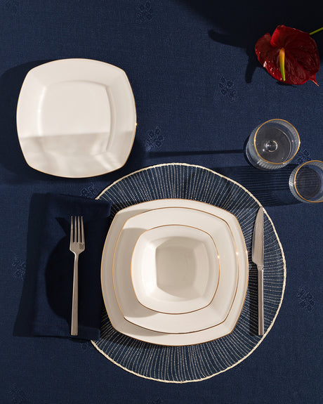 New Bone Porcelain 6-Person Dinnerware Set - White & Gold-Rimmed