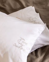 Embroidered 100% Cotton Pillowcase Set - White & Grey, 2-Pack
