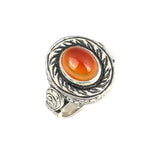 Sterling Silver Agate Men's Ring - Hand-Engraved Wind Rose Design