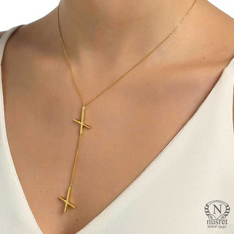 Sterling Silver Double X Y-Necklace - Modern Drop Design