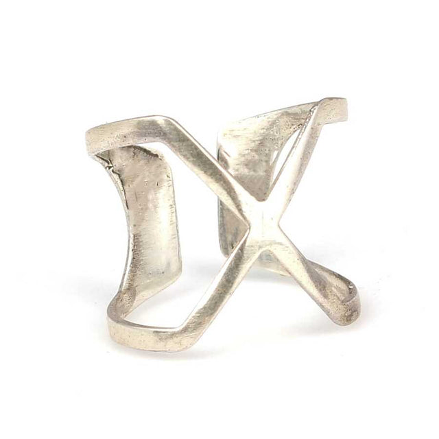 925 Sterling Silver X-Design Ring - Adjustable & Modern
