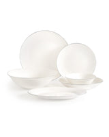 New Bone Porcelain 6-Person Dinnerware Set - White & Silver