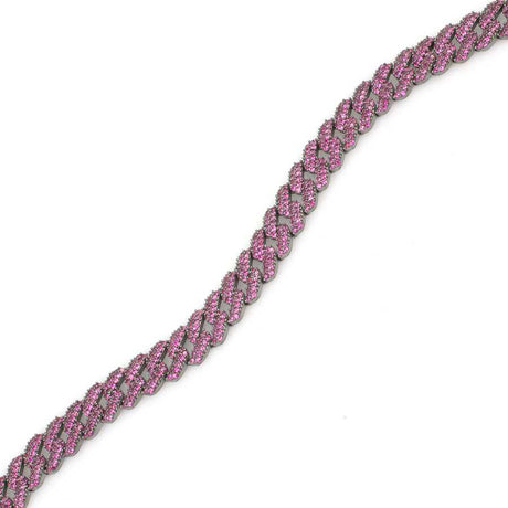 925 Sterling Silver Pink Zircon Gourmet Chain Bracelet