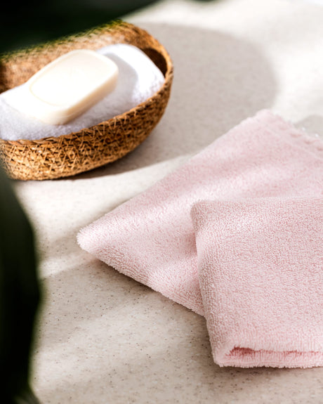 100% Cotton Hand Towel Set - 2 Pack with Crocheted Trim - Powder Pink