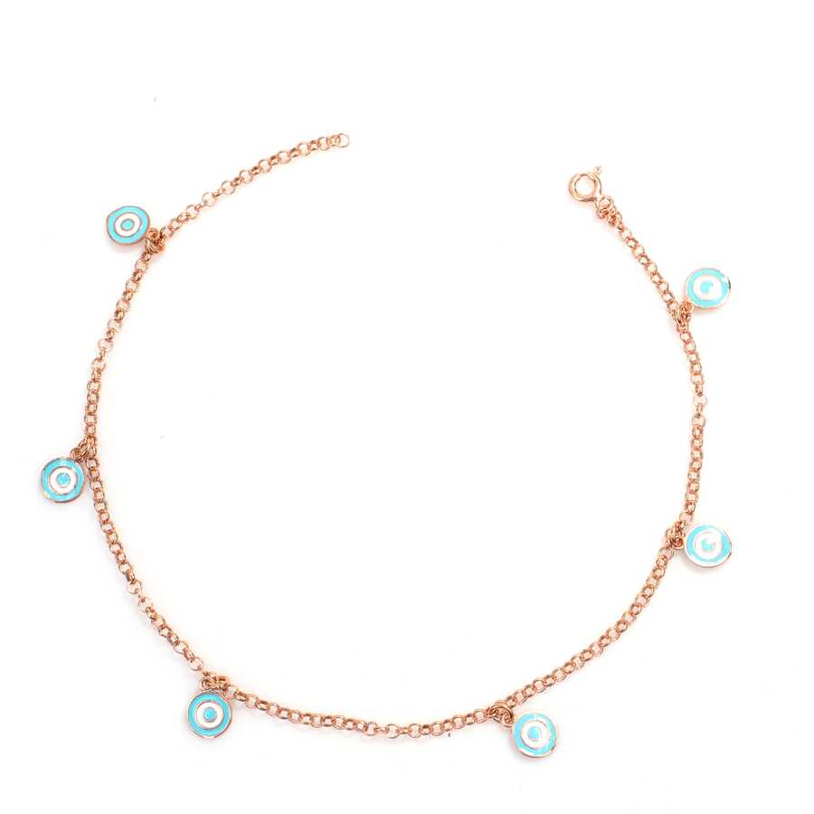 Premium 925 Sterling Silver Enamel Eye Bead Anklet