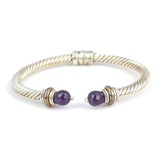 925 Sterling Silver Amethyst Men's Bracelet - Twisted Spring Design