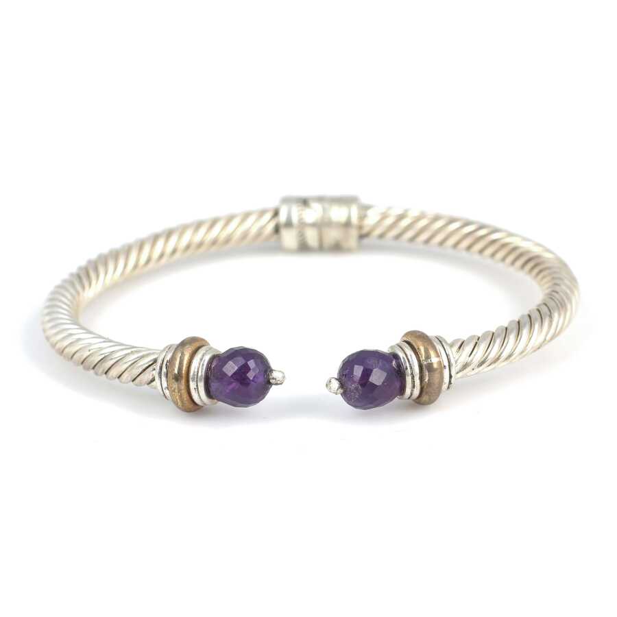 925 Sterling Silver Amethyst Men's Bracelet - Twisted Spring Design