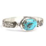 Sterling Silver Turquoise Unisex Bracelet with Hand-Engraved Design