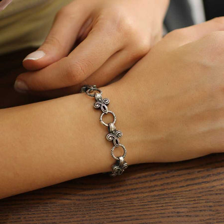 Sterling Silver Ottoman Motif Link Bracelet - Black Rhodium Plated