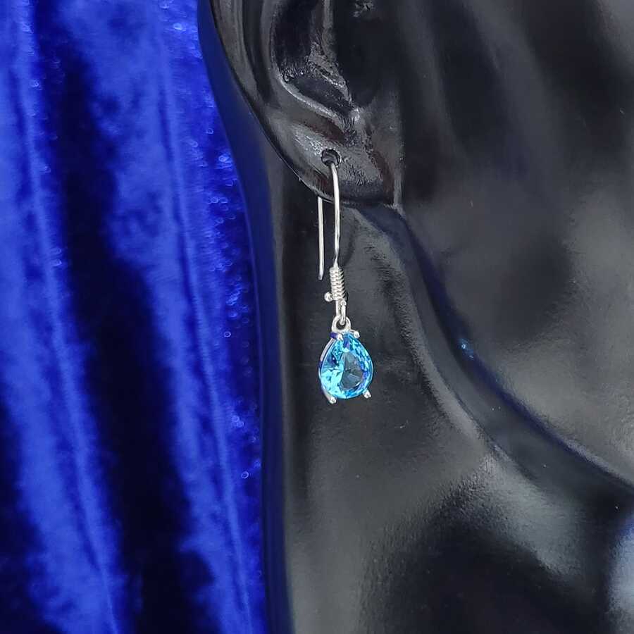 Sterling Silver Aquamarine Zircon Statement Drop Earrings