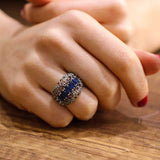 925 Sterling Silver Filigree Ring - Blue & White Zircon
