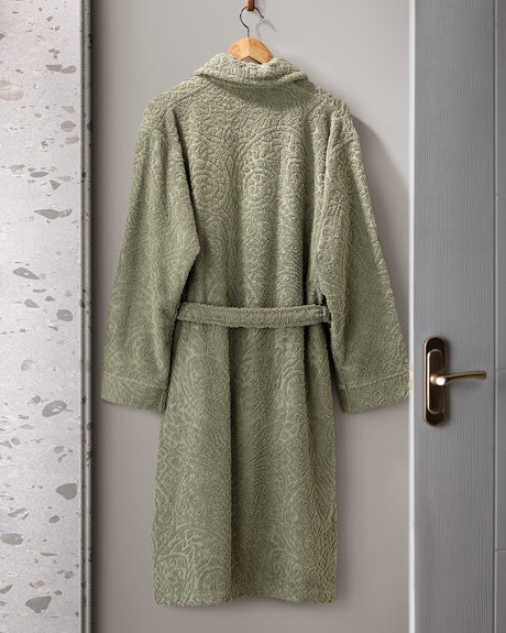 Unisex 100% Cotton Jacquard Shawl Collar Bathrobe, Khaki