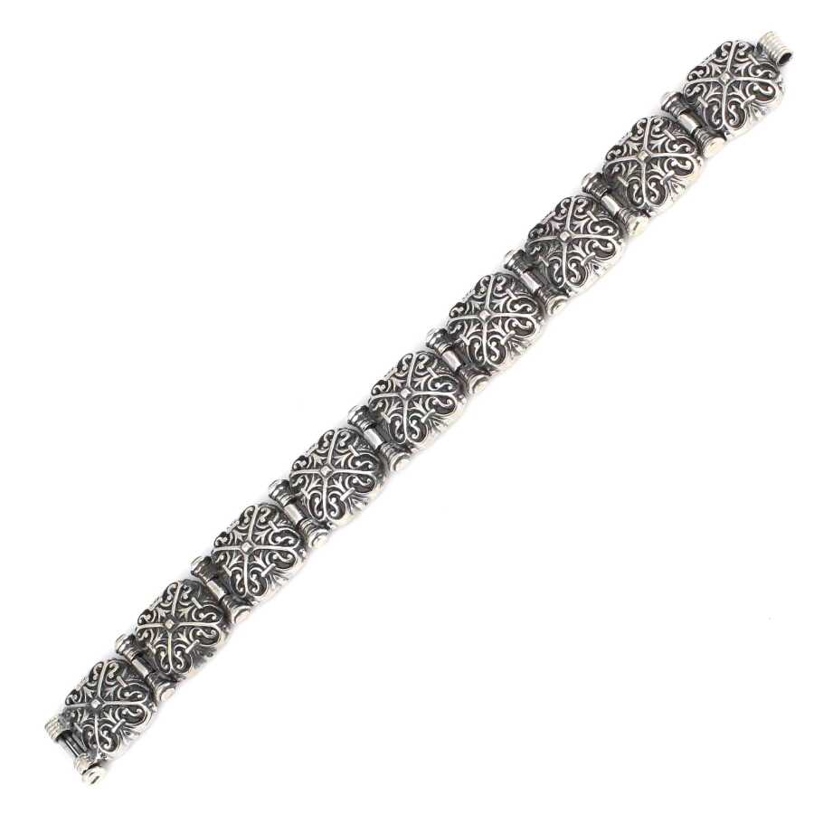 925 Sterling Silver Square Domed Filigree Statement Bracelet