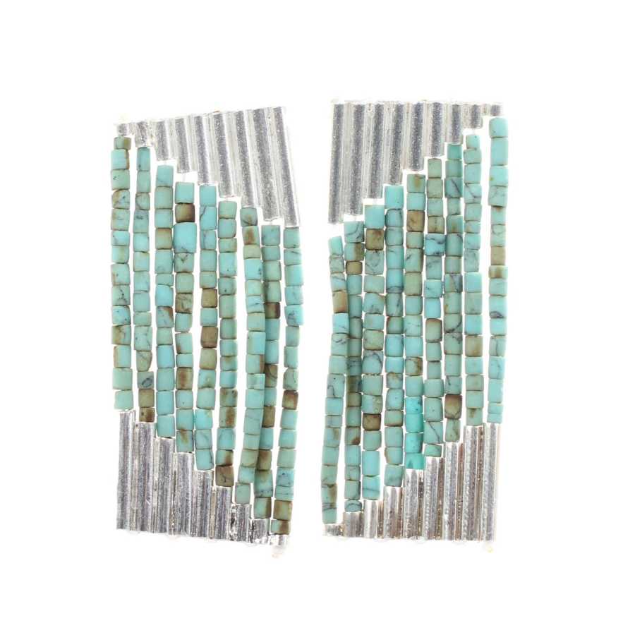 925 Sterling Silver Turquoise 9-Row Cascading Dangle Earrings