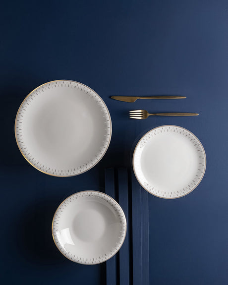 Fine Bone Porcelain 6-Person 18-Piece Dinner Set - White & Beige